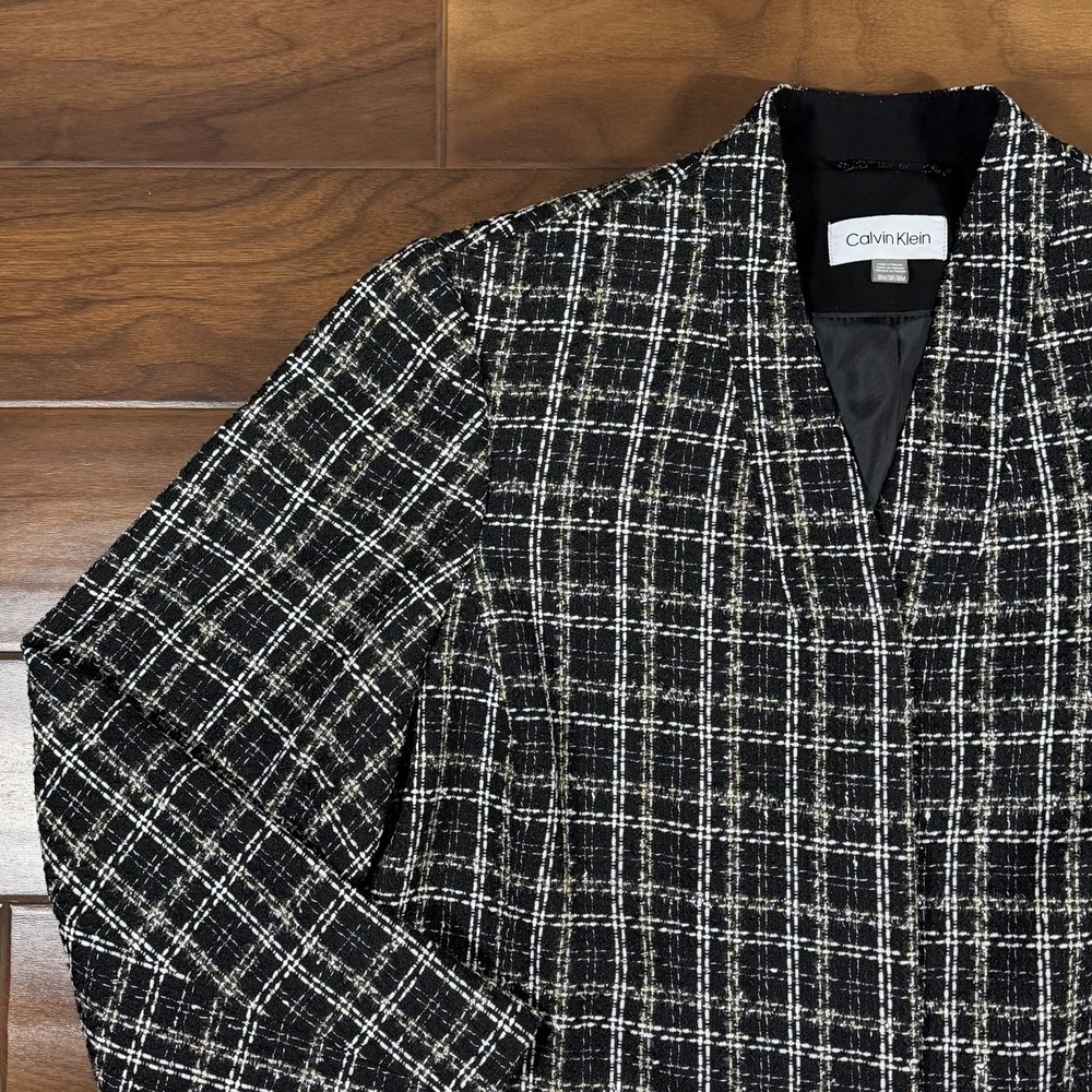 Calvin Klein Women's Size 18 W Black White Tweed Open Front Blazer Jacket - Picture 2 of 12